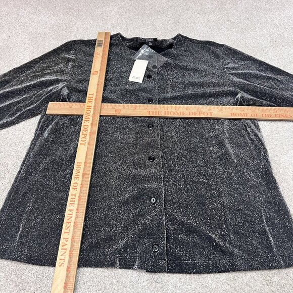 New York & Company Blouse Black Shimmer Button Up Long Sleeve Size XL NWT - Picture 2 of 10